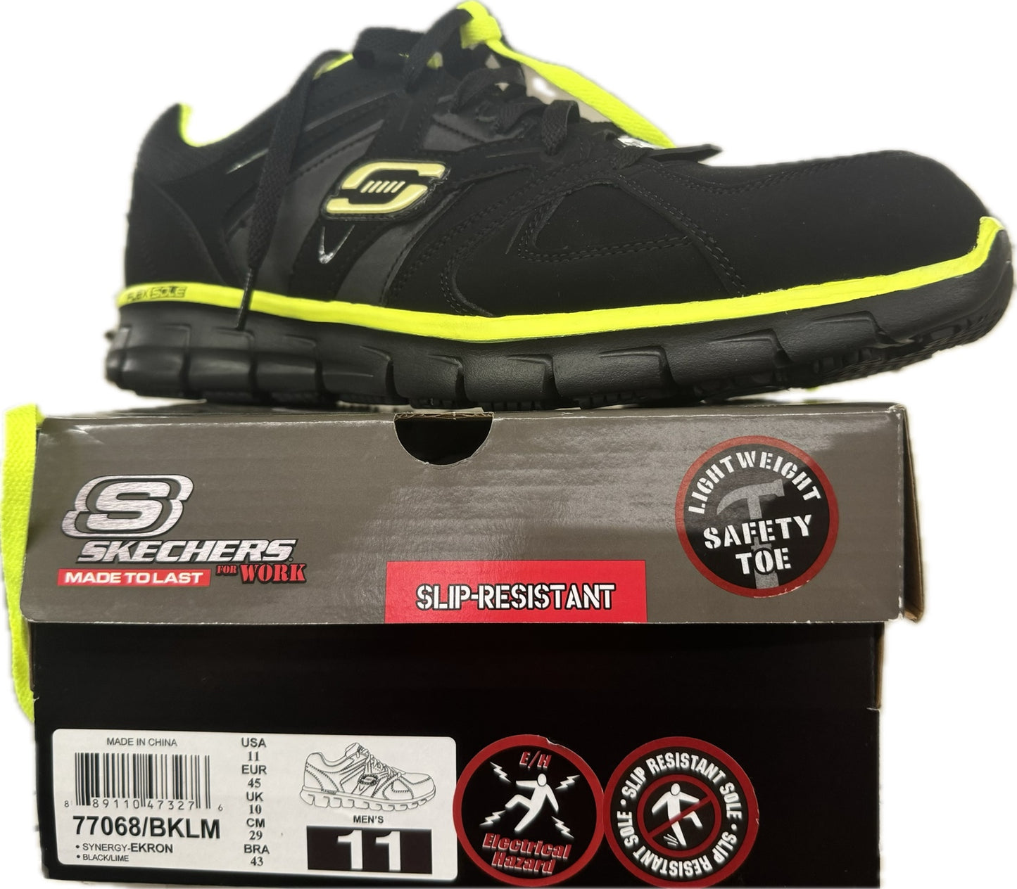 Skechers Work Synergy-Ekron Men’s Safety Toe Work Shoe – Black/Lime (77068/BKLM)