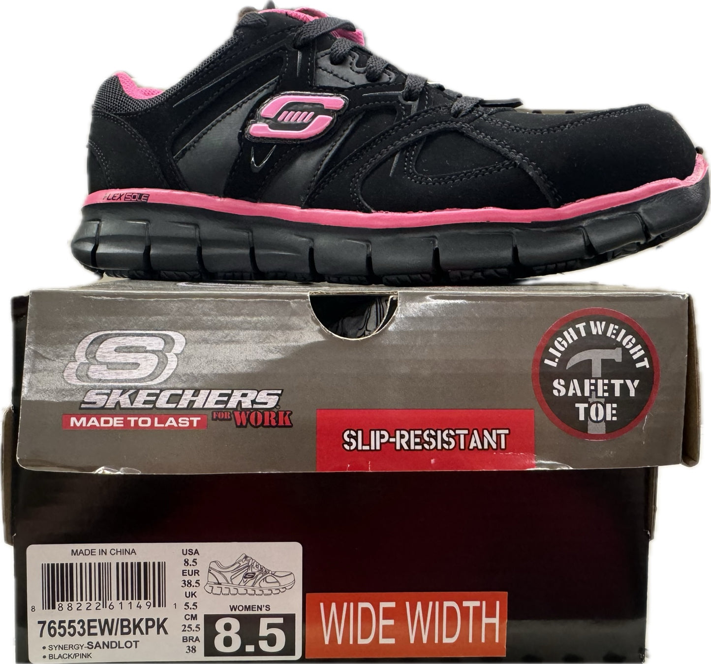 Skechers Work Synergy-Sandlot Women’s Safety Toe Work Shoe – Black/Pink (76553EW/BKPK)