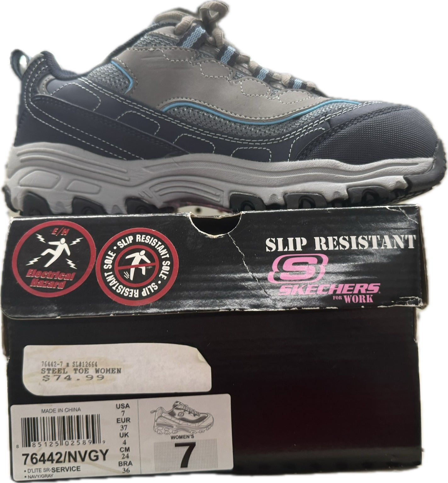 Skechers Work D’Lites SR Service Steel Toe Work Shoes Women’s Size 7 Navy/Gray Slip Resistant EH