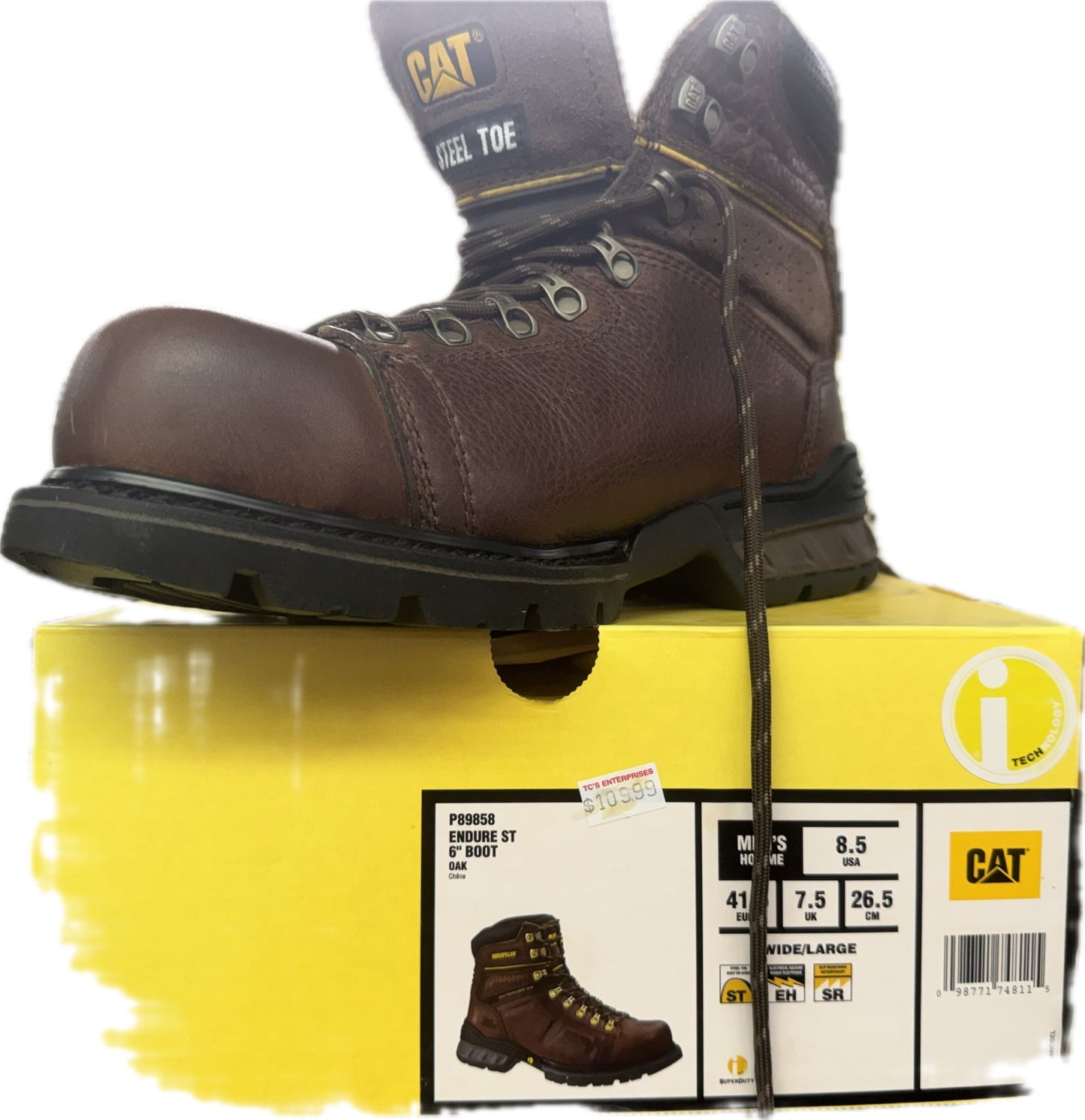 CAT Endure ST 6” Steel Toe Work Boots – Oak Leather – Men’s 8.5 Wide – Style P89858 – Brand New