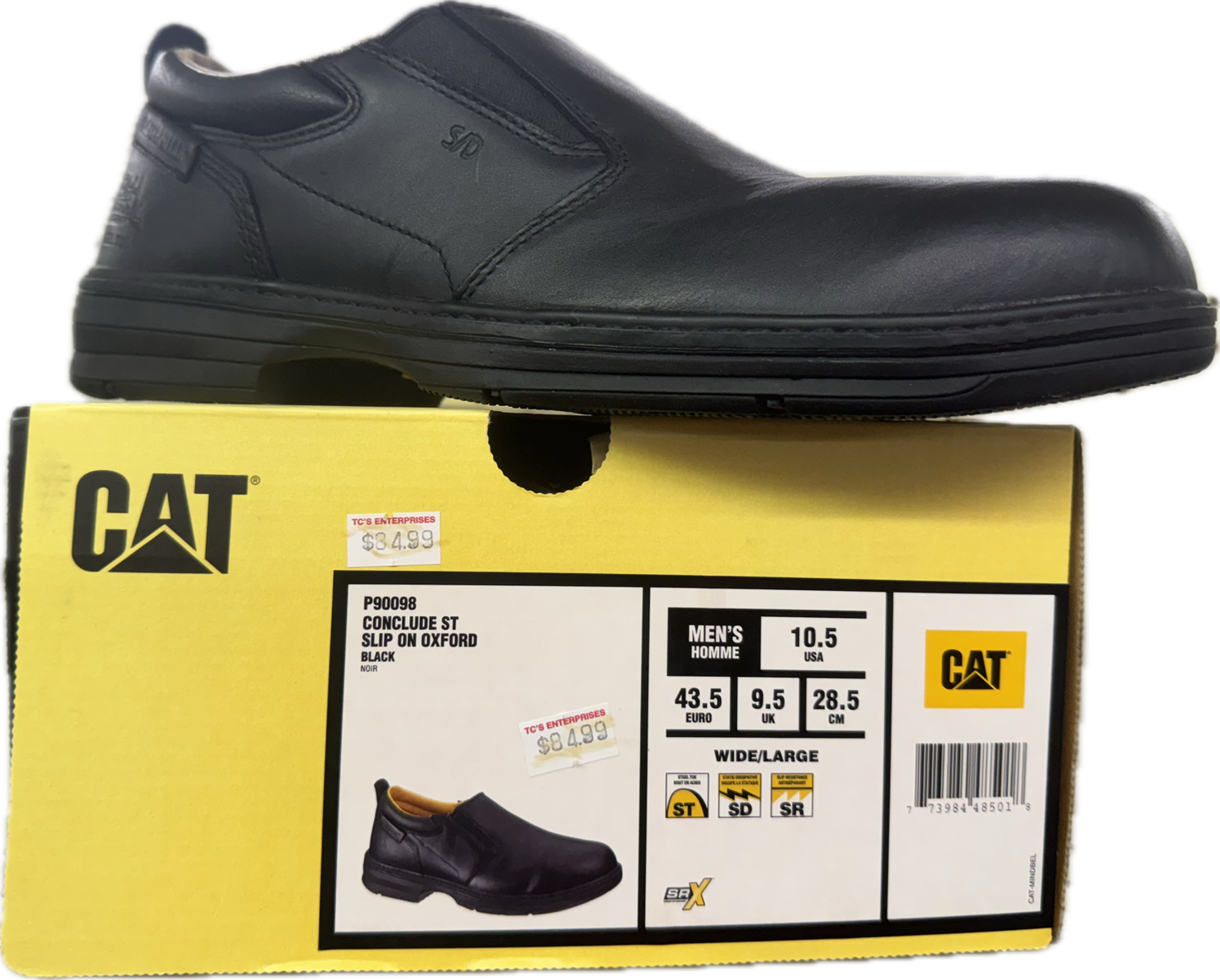 CAT Conclude ST Steel Toe Slip-On Oxford Work Shoes – Black Leather – Men’s Size 10.5 Wide – Style P90098 – Brand New