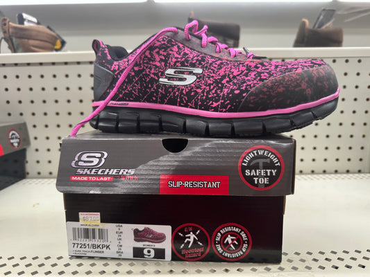 Skechers Work Sure Track Flinser Women’s Safety Toe Slip-Resistant Work Shoes Black/Pink