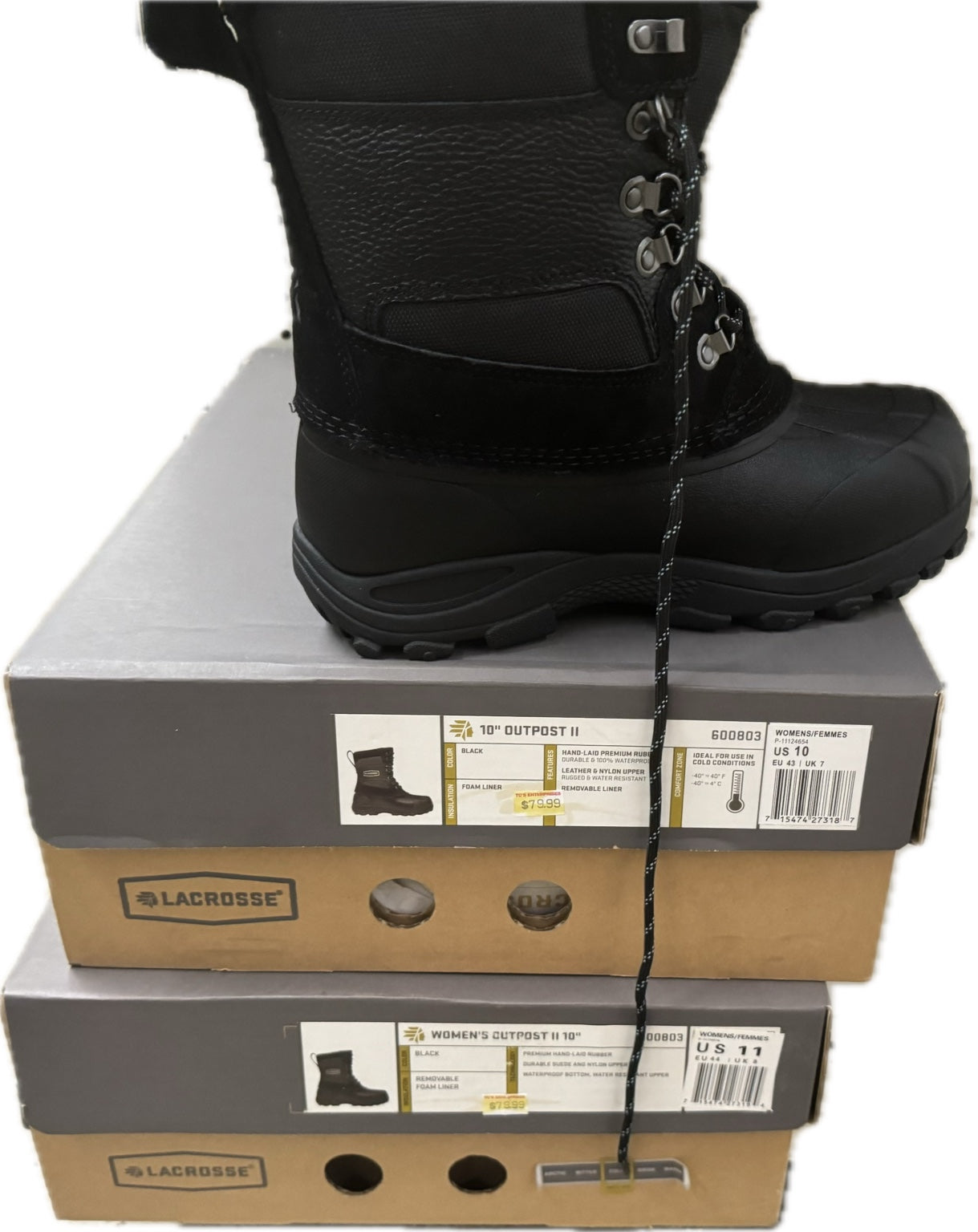 LaCrosse Women’s Outpost II 10” Winter Boots Black Waterproof Insulated Cold Weather Boots