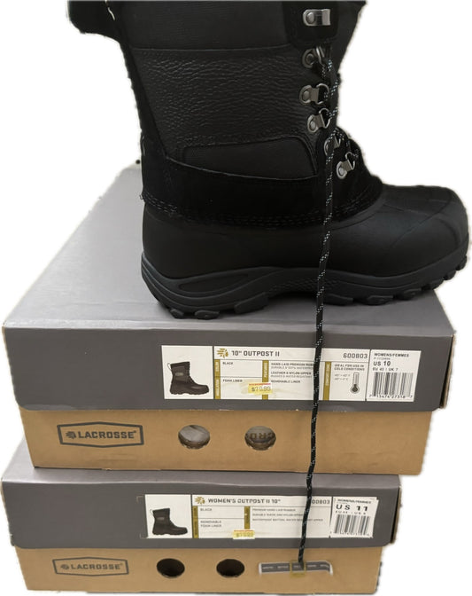 LaCrosse Women’s Outpost II 10” Winter Boots Black Waterproof Insulated Cold Weather Boots