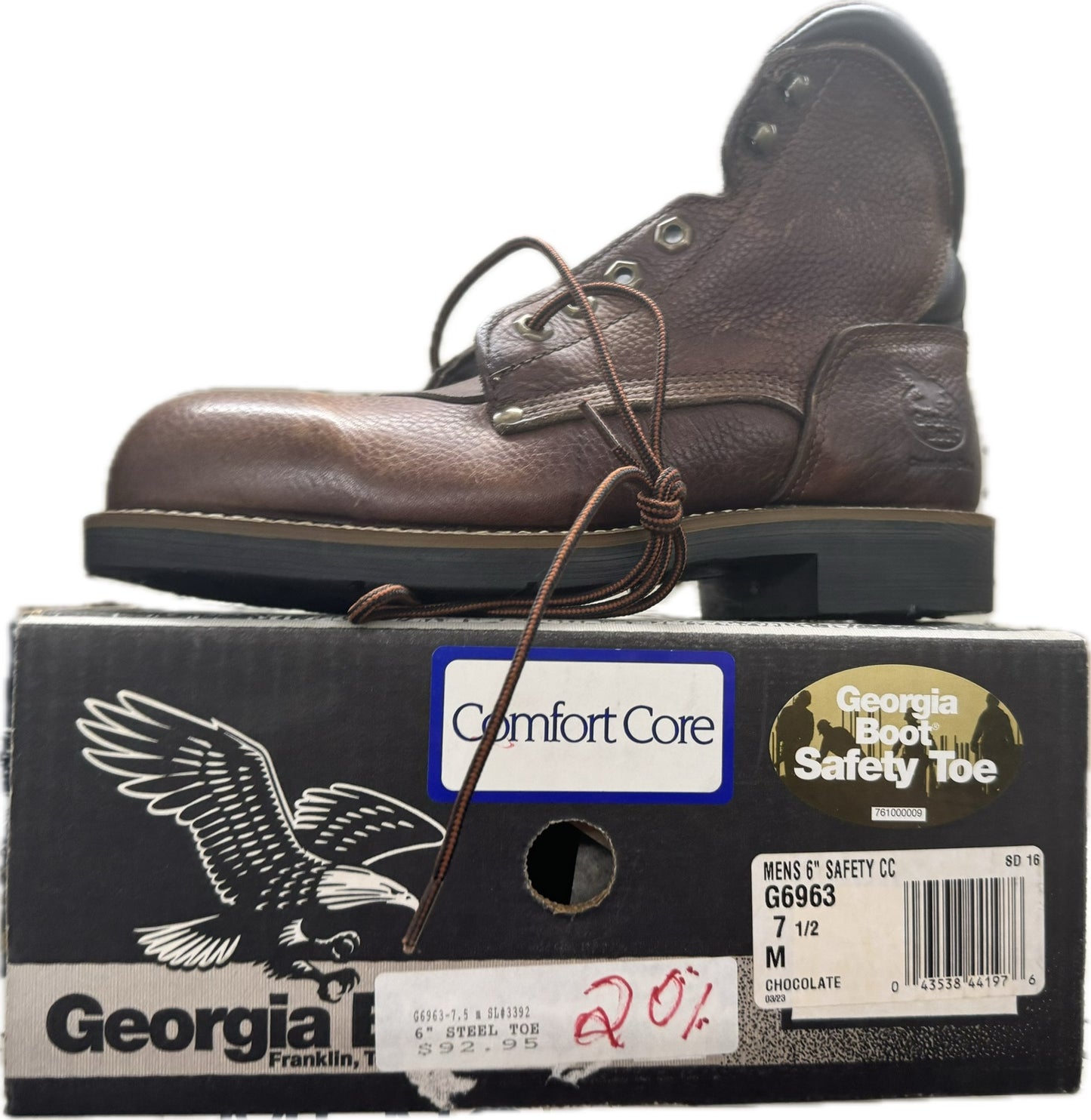 Georgia Boot G6963 Comfort Core 6” Steel Toe Work Boots Chocolate Brown Men’s