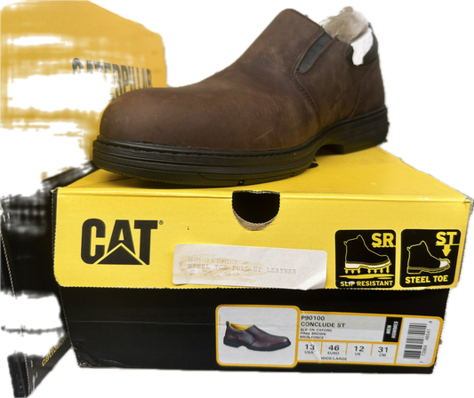 CAT Conclude ST Steel Toe Slip-On Work Shoes – Dark Brown Leather – Men’s Size 13 Wide – Style P90100 – Brand New